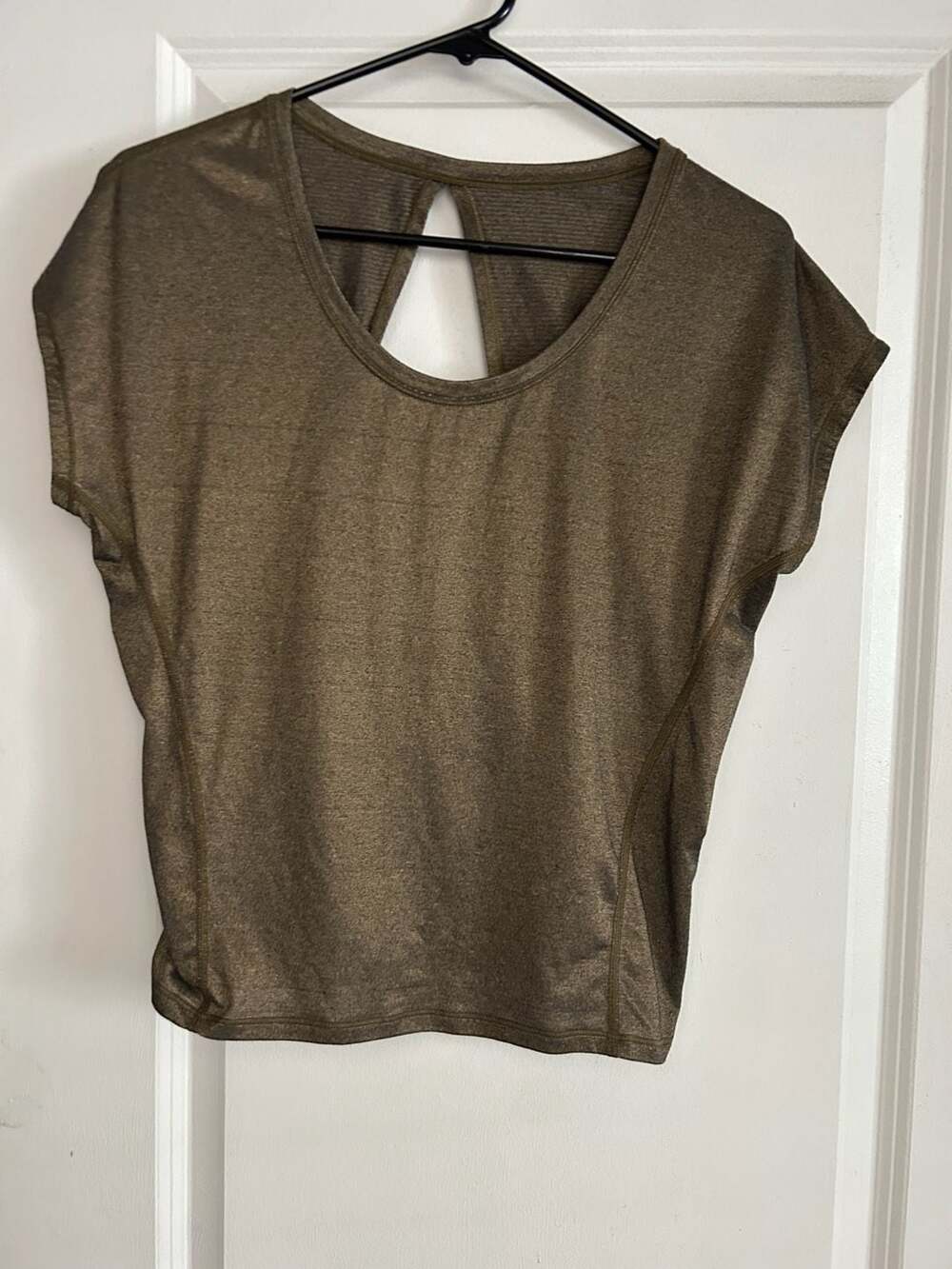 Lululemon Sweaty Or Not Crop Tee Heathered Black Gold